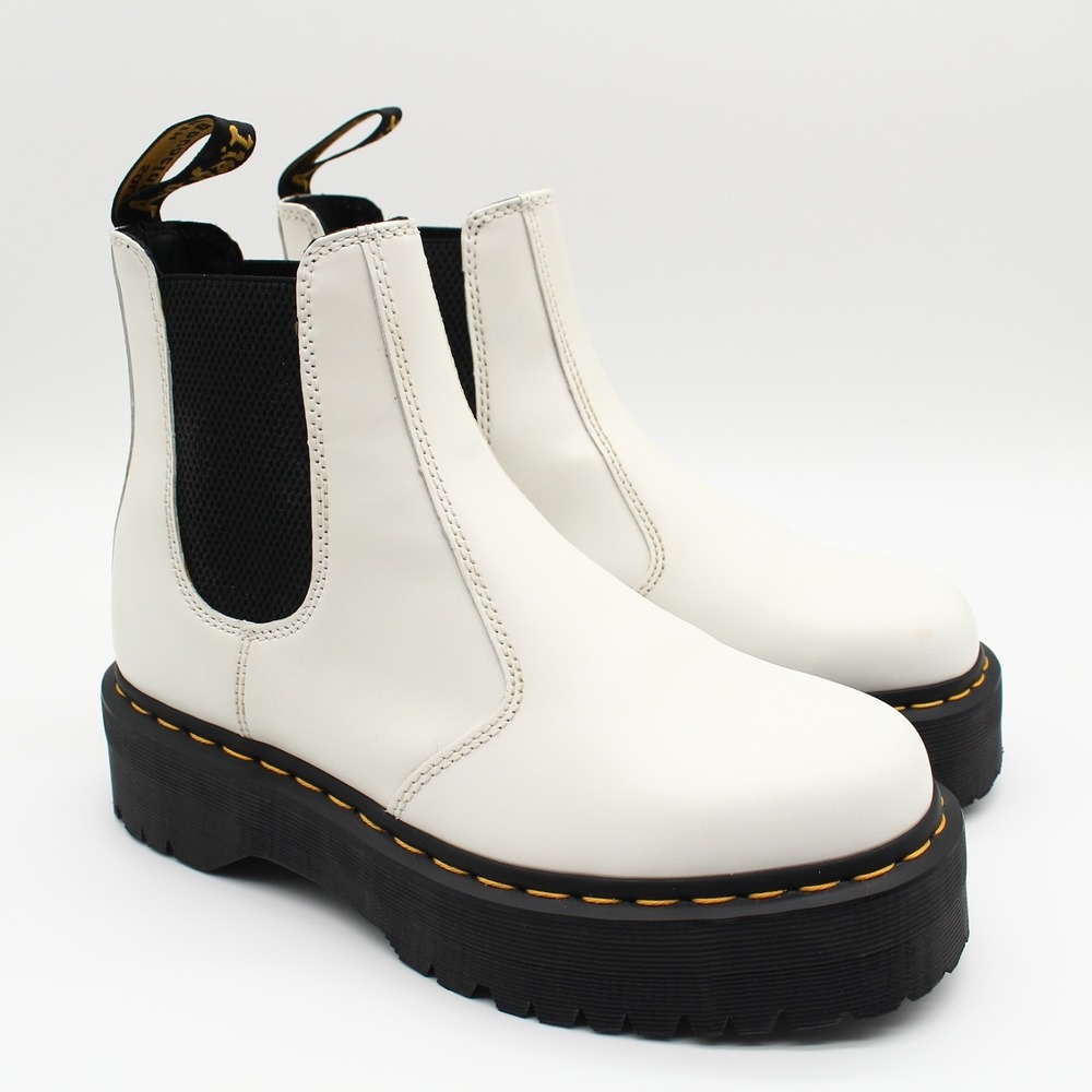 Dr Martens 2976 QUAD Platform Chelsea Pull On Boots Womens Size 9 White Leather